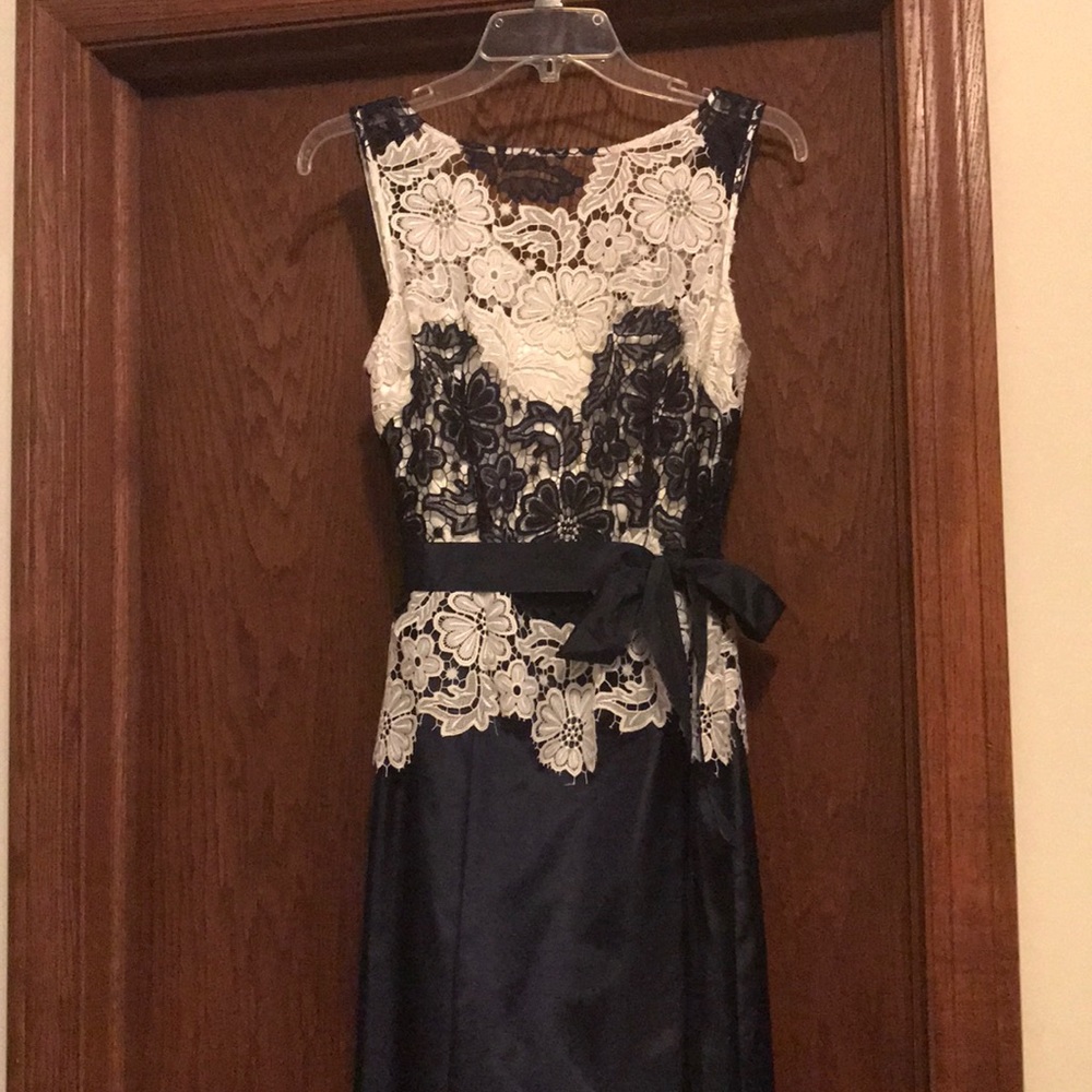 Navy and White Lace Formal Dress - Picture 3 of 4